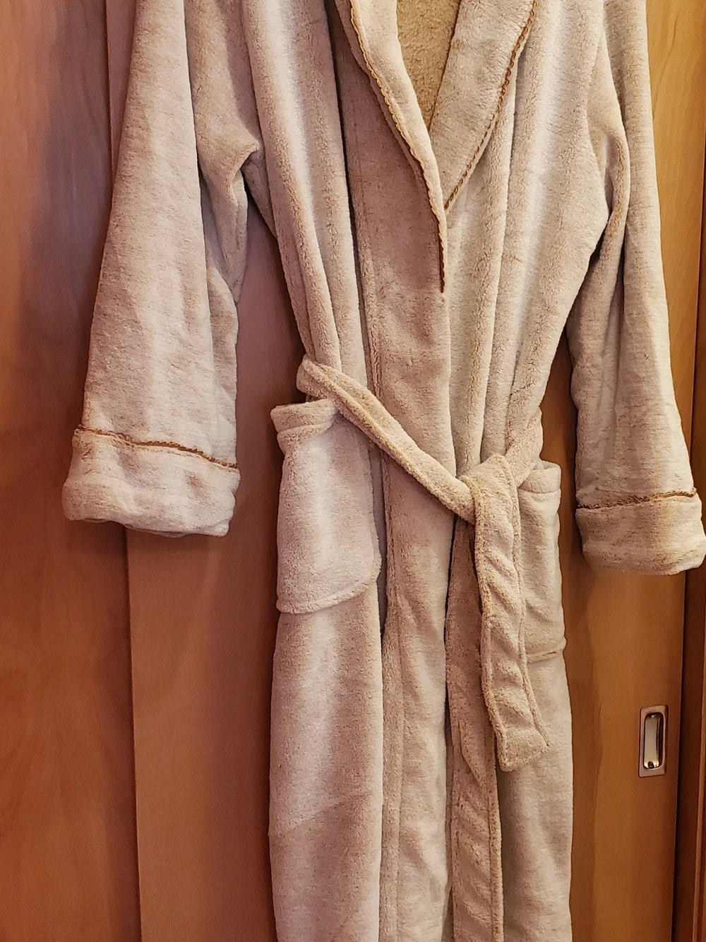 Cozy Plush Shawl Collar Bathrobe in Light Beige In Size Women's XL